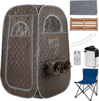 Sauna a Vapore Portatile 3L, Sauna da Casa con 9 Livelli di Regolazione della Temperatura da 40-65℃, Telecomando, Sedia Pieghevole e Massaggiatore per Piedi in Legno (Grigio)