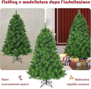 Albero di Natale Artificiale 180/210 CM, Albero di Natale con 586/808 Rami Folti e Base di Metallo, Ideale per Casa, Ufficio e Negozio, Verde (180 CM)