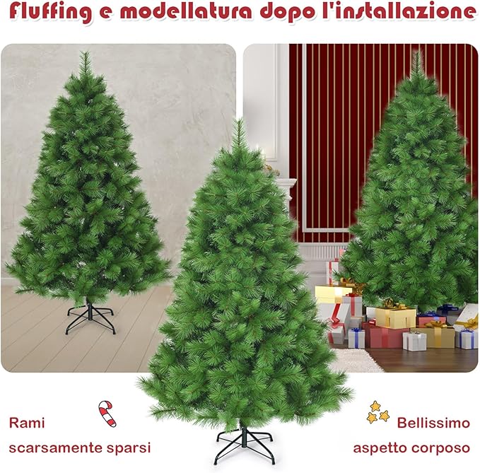 Albero di Natale Artificiale 180/210 CM, Albero di Natale con 586/808 Rami Folti e Base di Metallo, Ideale per Casa, Ufficio e Negozio, Verde (180 CM)