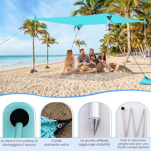 Tenda da Spiaggia Portatile, Tenda Protezione dai Raggi UV, con 4 Sacchetti di Sabbia, Borsa per il Trasporto, Parasole per 4-8 Persone, 300 x 300 x 200 cm (Verde)