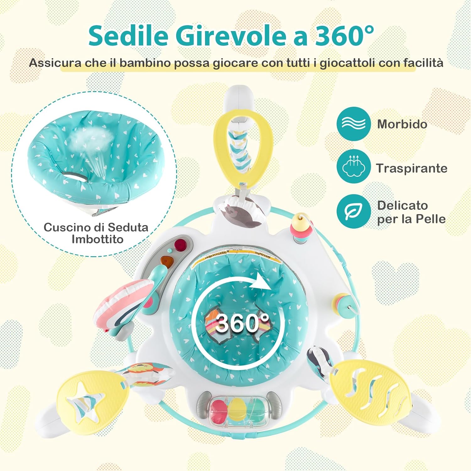 Jumperoo per Bambini, Centro attività Saltella con Altezza Regolabile, Gioco Saltellante con Sedile Girevole a 360°, Saltarello per Neonati con Luci e Suoni per Bambini 6+ Mesi (Blu)