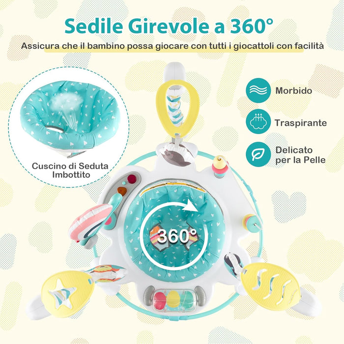 Jumperoo per Bambini, Centro attività Saltella con Altezza Regolabile, Gioco Saltellante con Sedile Girevole a 360°, Saltarello per Neonati con Luci e Suoni per Bambini 6+ Mesi (Blu)