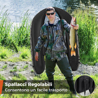 Belly Boat da Pesca Portatile, Gommone Gonfiabile da Pesca con Porta Canne Regolabile, Pompa, Pagaia in Alluminio, Spallacci e Kit di Riparazione, Barca da Mare con 2 Pinne, capacità 160kg