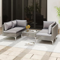 Set di Mobili da Esterno 5 Pezzi, Set da Conversazione in Rattan con Cuscini e Tavolino in Vetro Temperato, Tavolino e 4 Divani per Cortile, Bordo Piscina e Veranda (Modello 4,5 pezzi)