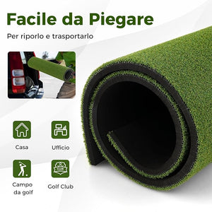 Tappeto da Allenamento Golf 3-in-1, Tappetino da Allenamento in Erba Sintetica con 2 Punte da Golf, 2 Aste di Allineamento e 3 Fori Preforati per le Punte