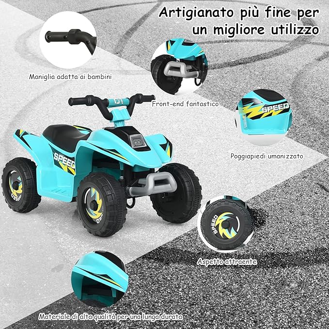 6V Quad Elettrico per Bambini, Mini Quad da Spiaggia con Funzione Avanti/Indietro, Velocità Massima 4,6 km/h, Regalo per Bambini 3 Anni+ (Blu)