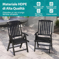 Sedia Esterno Pieghevole, Sedia Ergonomica in HDPE con Braccioli, Schienale Curvo e Seduta a Doghe, Poltrona Pranzo per Giardino Balcone Patio, Portata 150 kg (Nero)