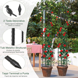 2 Trellis da Giardino per Piante Rampicanti 197 cm, 2 Tralicci in Metallo a Obelisco per Piante in Vaso, Supporto da Giardino per Verdure, Fiori, Pomodori, Rose e Clematidi