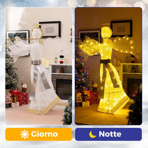 Angelo Natalizio Illuminato da Esterno, Decorazione Natalizia con 100 Luci LED, 4 Picchetti da Terra e 10 Fascette, per Giardino, Cortile e Prato