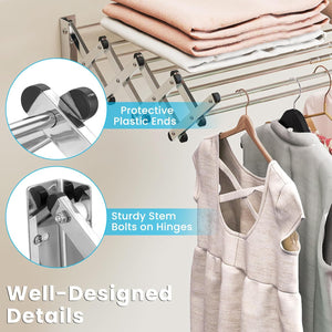 Stendibiancheria da Parete con 8 Aste in Acciaio Inox, Stendino da Parete per Bagno/Lavanderia, Stendino a Muro Richiudibile e Salvaspazio, Argento (50-86 x 63 x 22 cm)