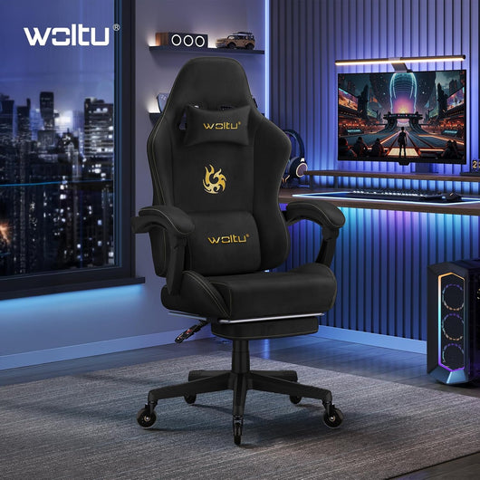 Sedia da gaming, Sedia Gaming Ergonomica con Ruote Silenziose, Altezza e Inclinazione Regolabile, con Braccioli Sincronizzati e Poggiapiedi, in Tessuto Scamosciato, Blu
