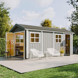 Casetta da giardino di qualit? premium 11,47 m² - H252x250x530 cm - Timbela M915C-CAVERN STEEL