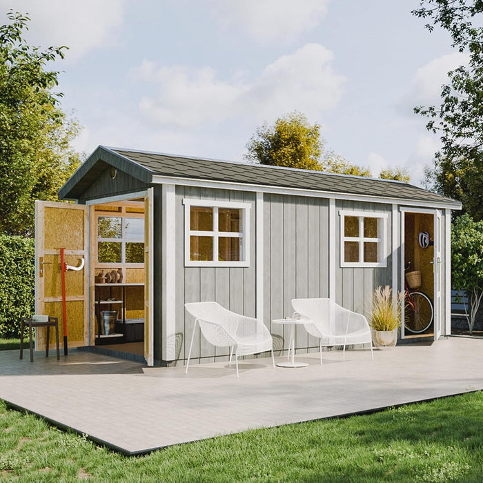 Casetta da giardino di qualit? premium 11,47 m² - H252x250x530 cm - Timbela M915C-CAVERN STEEL