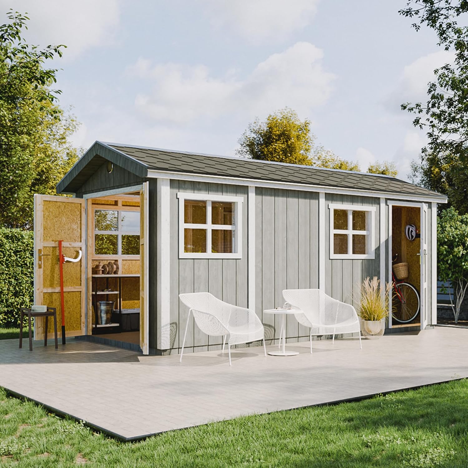 Casetta da giardino di qualit? premium 8.52 + 2.95 m² - H252x250x530 cm - Timbela M915C