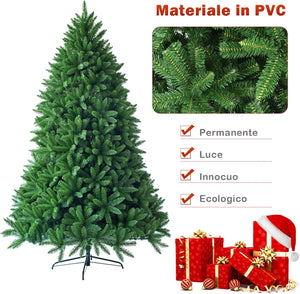 Albero di Natale Artificiale 150/180/225 cm, Albero di Natale con 600/1250/1968 Rami e Supporto in Metallo, Albero di Natale Realistico per Casa, Ufficio e Negozio (180 CM)