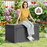 Baule da Esterno 380 L Impermeabile, Cassapanca Contenitore in Rattan con Coperchio Bloccabile e Ruote, Baule Salvaspazio per Mantenere Cuscini e Attrezzi da Interno e Esterno (Grigio)