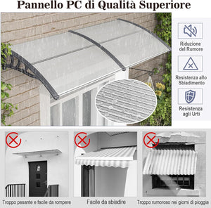 Tettoia per Porta Finestra, Pensilina Tettoia per Porta in Policarbonato, per Protezione da Sole, Pioggia, Neve, per Balcone, Finestre e Porte (Trasparente, 199 x 99 x 28 cm)