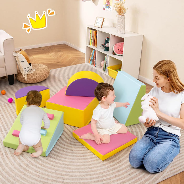 Set di 6 Blocchi di Schiuma per Arrampicata per Bambini, Blocchi in Schiuma per Arrampicarsi e Strisciare, Costruzione Mattoncini Morbidi per Bambini 12+ Mesi (Colorato)