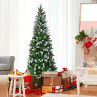 Albero di Natale Innevato 180/220 cm, Albero di Natale Slim con Pigne, Base di Metallo e Rami Rigogliosi in PVC, Ideale per Casa, Ufficio e Negozio (180 cm)