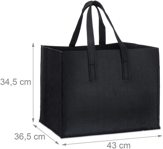 Cestino portalegna in feltro legno 2 manici pieghevoli portariviste 43 cm nero 13_0002412_2