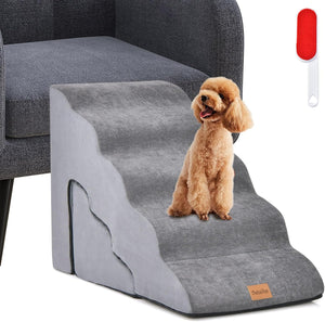 Set di Rampe in Schiuma per Cani con 5 e 3 Gradini, Scale Morbide per Cani Antiscivolo per Divano e Letto per Cani Piccoli e Anziani, Animali Domestici con Dolori Articolari (Grigio)