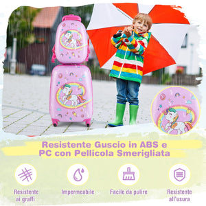 Set di Valigia per Bambini, 16" Valigia+ 12" Zaino, 2 Pezzi, con Ruote Girevoli a 360° e Maniglia Retrattile, Ideale per Viaggiare in Modo Comodo e Divertente (Modello 21)