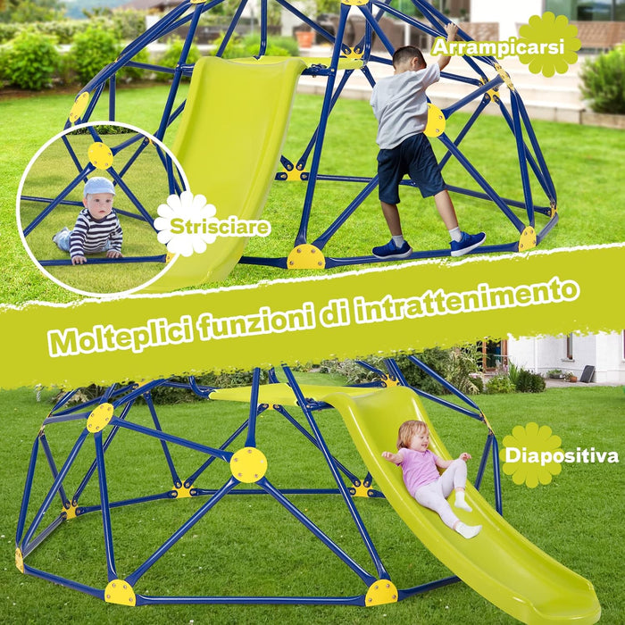 Cupola di Arrampicata, Struttura per Arrampicata con Scivolo, Capacità di Carico di 180 KG, per Bambini da 3 a 10 Anni, Ideale per Palestra, Cortile e Giardino (Stile 2 Verde)