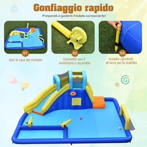 Castello Gonfiabile per Bambini, con Scivoli, Muro da Arrampicata e Piscina, per 3 Bambini 3-10 Anni, con Borsa di Trasporto e Kit Riparazione (con soffiatore)