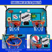 Macchina da Pallacanestro Elettronica Pieghevole, Gioco Arcade da Basket a Doppio Tiro per Casa con 8 Modalità di Gioco, Suono Arcade, Punteggio Elettronico, 4 Palloni e Pompa (Azzurro)