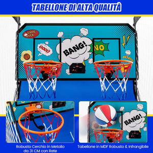 Macchina da Pallacanestro Elettronica Pieghevole, Gioco Arcade da Basket a Doppio Tiro per Casa con 8 Modalità di Gioco, Suono Arcade, Punteggio Elettronico, 4 Palloni e Pompa (Azzurro)