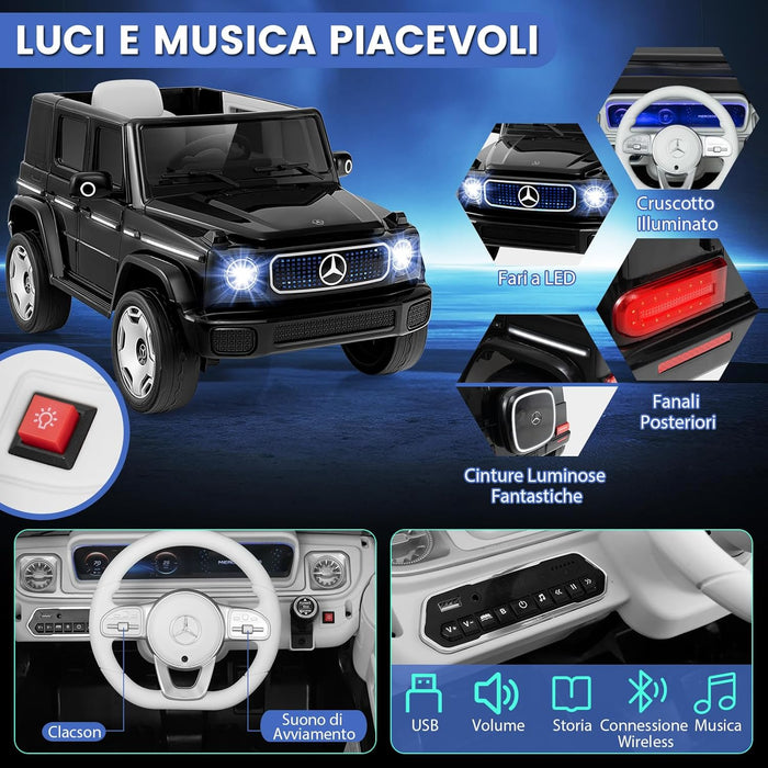 Benz Auto Cavalcabile per Bambini, Veicolo Elettrico 4WD con Telecomando Luci Musica e Clacson, Sospensione a Molla, 3-5 KM/H, per 37-96 Mesi (Nero)