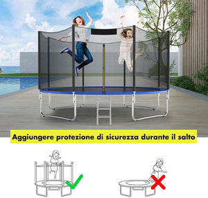 Rete per Trampolino Sostitutiva 244cm/305cm/366cm/427cm/457cm/488cm, Ideale per Struttura Rotonda con 6/8 Paletti con Doppie Cerniere, Fibbie di protezione e Ganci