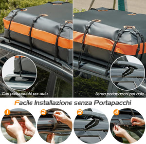 Borsa da Tetto per Auto, 600L PVC Box da Tetto Auto Universale Impermeabile, Sacca da Tetto di Vettura con Tappetino Antiscivolo, 10 Cinghie Rinforzate e 6 Ganci Porta (Modello 3)