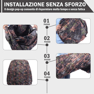Tenda da Caccia Pieghevole per 3 Persone, Tenda da Caccia con Telaio in Acciaio e Finestre a Maglie, Tenda Mimetica con Borsa per Trasporto, con Visione 270°