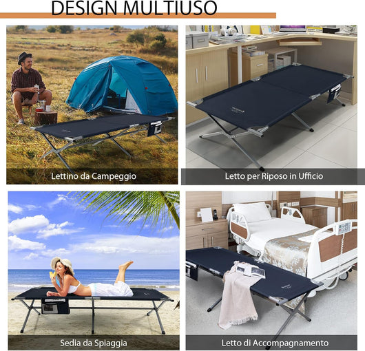 Letto Brandina Pieghevole con Borsa da Trasporto, con Struttura Metallica Resistente, Letto Portatile per Casa, Ufficio, Campeggio, Carico Fino a 150 kg