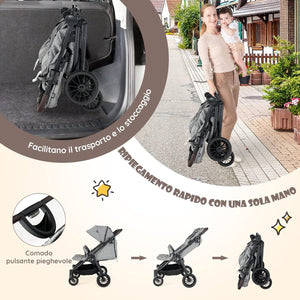 Passeggino Doppio Pieghevole per Bambini, Passeggino Portatile per Bambini con Schienale Regolabile, Cinture a 5 Punti, Poggiapiedi e Tettuccio, per Bambini 6-36 Mesi (Grigio Chiaro)