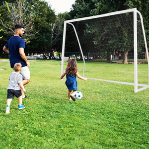 Porto per Calcio per Bambini, Rete da Calcio Resistente alle Intemperie e Telaio in UPVC con Pali di Fissaggio e Coni da Calcio per Allenamenti in Cortile