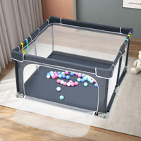 Recinto per Bambini, Box per Bambini con Rete Traspirante, Centro Attività per Bambini con 50 Palline, Box Giochi per Bambini 0-3 Anni (Grigio Scuro, ‎124 x 124 cm)