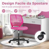 Sedia da Scrivania Ergonomica per Bambini, Sedia per Computer in Rete per Bambini con Ruote Universali, Regolabile in Altezza, Senza Braccioli, Sedia da Studio per Bambini(Rosa)