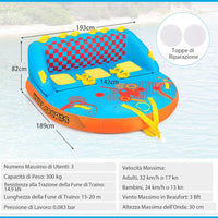 Tube Trainabile per Barche 3 Posti, Trainabili Sportivi per Acqua, Divano Trainabile con Copertura, Punti di Traino Anteriore e Posteriore, Tube Gonfiabile per Trainare Gente sull'Acqua