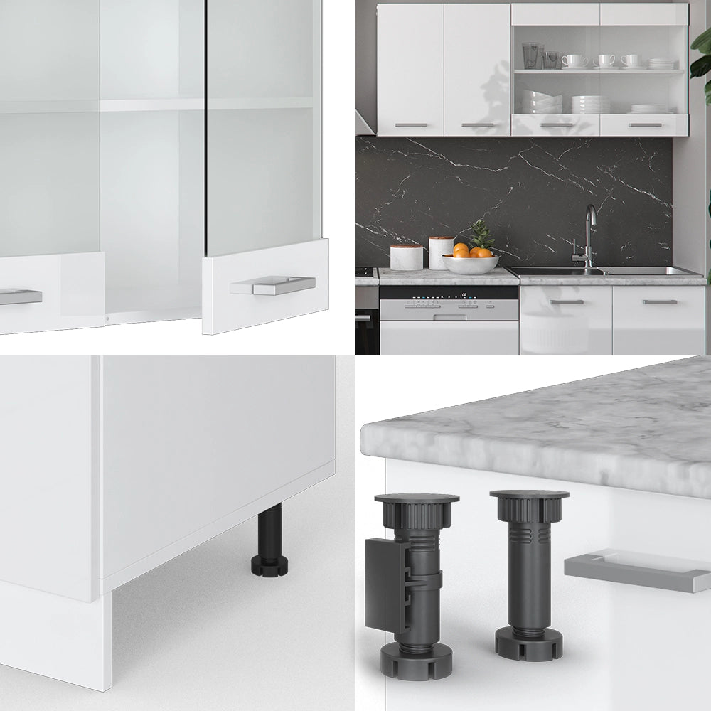 Cucina componibile R-Line Bianco lucido/Bianco 300 cm, PL Antracite Vicco