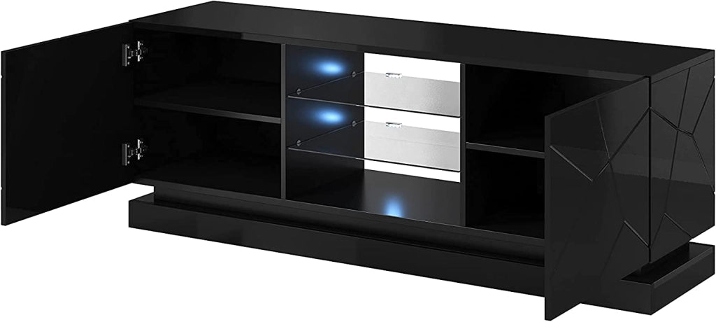 MOBILE  TV SOGGIORNO CON LED BLU MODELLO QIU 160X42X57H NERO LUCIDO
