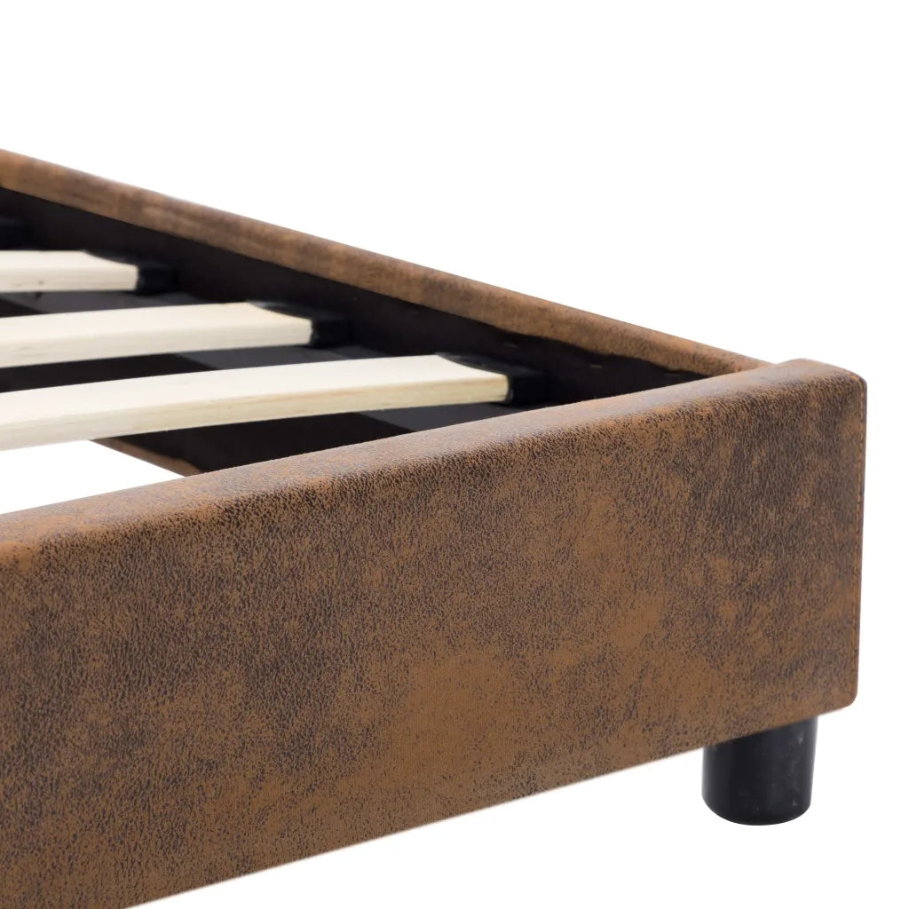 Letto singolo | Letto per adulti | Giroletto Marrone in Similpelle Scamosciata 100x200 cm