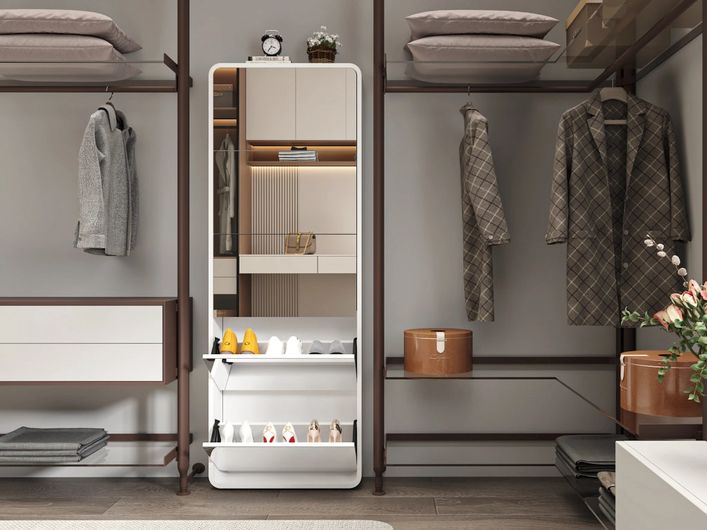Scarpiera con Specchio 5 Ante a Ribalta ¨C MINIMAL ¨C Bianco, Ingresso, Salvaspazio