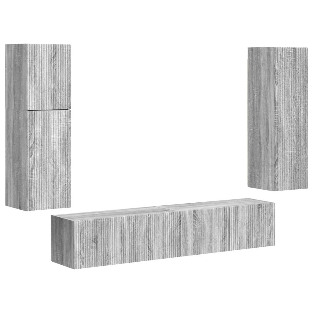 Set mobile TV 4 pz-Credenza per TV Grigio Sonoma Legno multistrato 463879