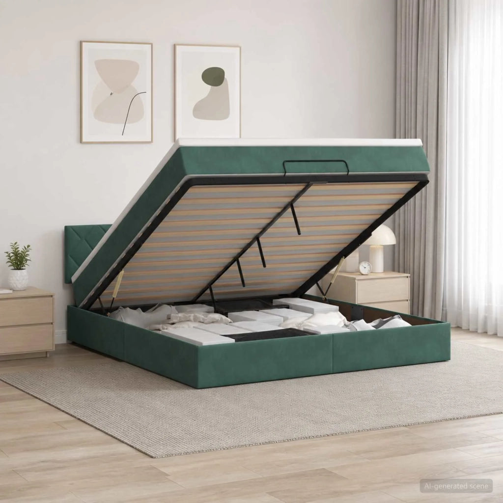 Letto Ottomano con Materasso e LED Verde Scuro 180 x 200 cm 3457230