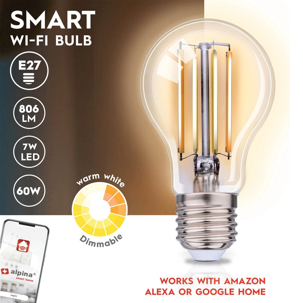 Set 3 Lampadina LED E27 7W Smart Home Luce Bianca Calda Controllo App Alexa e Google