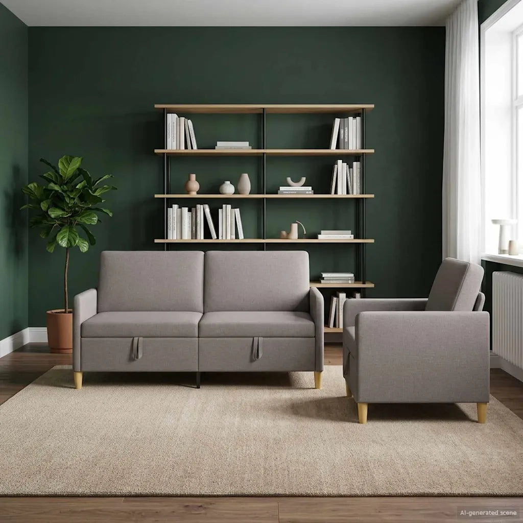 Set di Divani con Storage 2 pz Tortora Poliestere 3429210