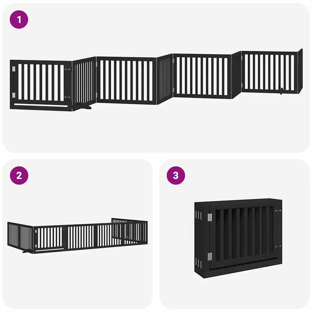 Cancello Cani Porta Pieghevole Nero 8 Pannelli 640 cm Pioppo CFW8335863