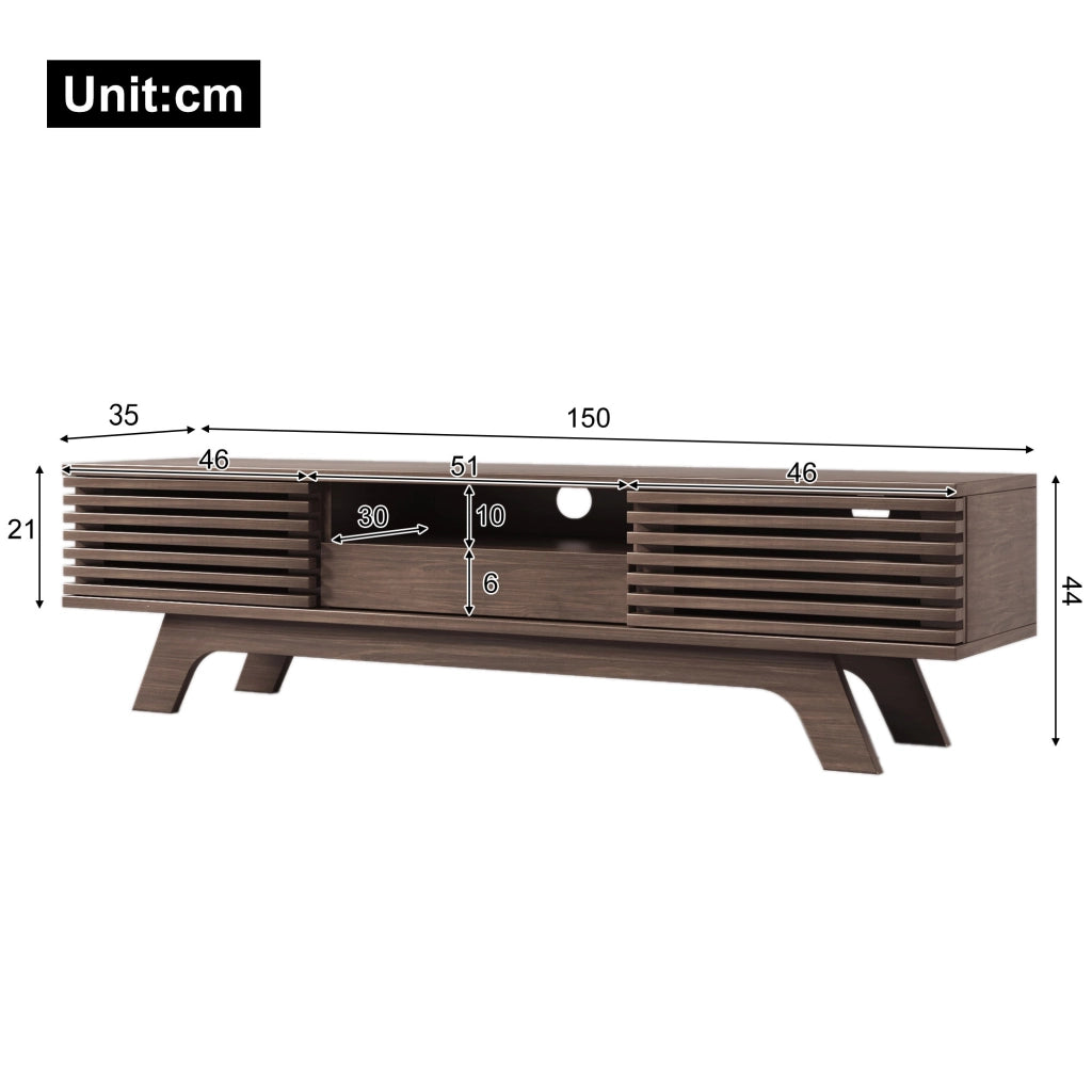 Mobile TV con 2 Ante; 1 Cassetto e Vani Aperti; Passacavi; Stile Vintage; in Pannello di Particelle; 150??35??44 cm; Naturale